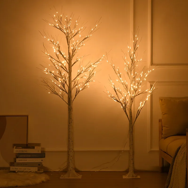 LED Birch Tree Lights White Birch Tree Lamp Christmas Tree Luminous Creative DIY Lamps New Year Warm Light Decorations for Home