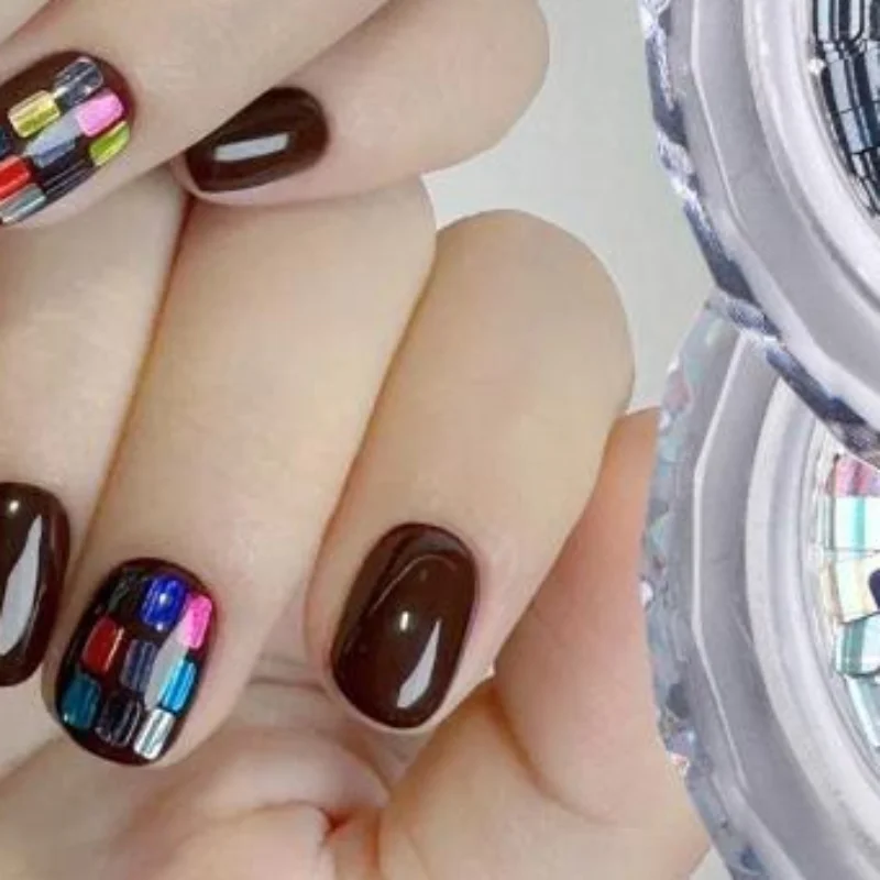 1 Jar Square Nail Glitter Jewelry Minimalist And Rectangle Sparkling Light Luxury Style DIY Wearing Armor Decoration Materials
