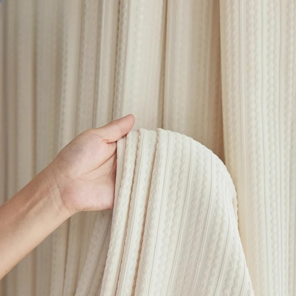 Cheese Milk White Chenille Jacquard Thickened Curtains for Living Room Bedroom French Window Balcony French Window Customized