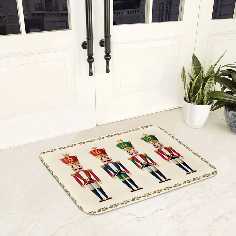 VIKAMA Nutcracker Soldier Door Mat Christmas Non Slip Welcome Floor Rug For Entryway Front Door Living Room Xmas Decor