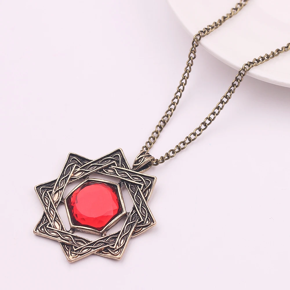 Antique Bronze Color Hexagram Ruby Necklace Game Peripheral Punk Personality Cosplay Jewelry Accessory for Fans view 2