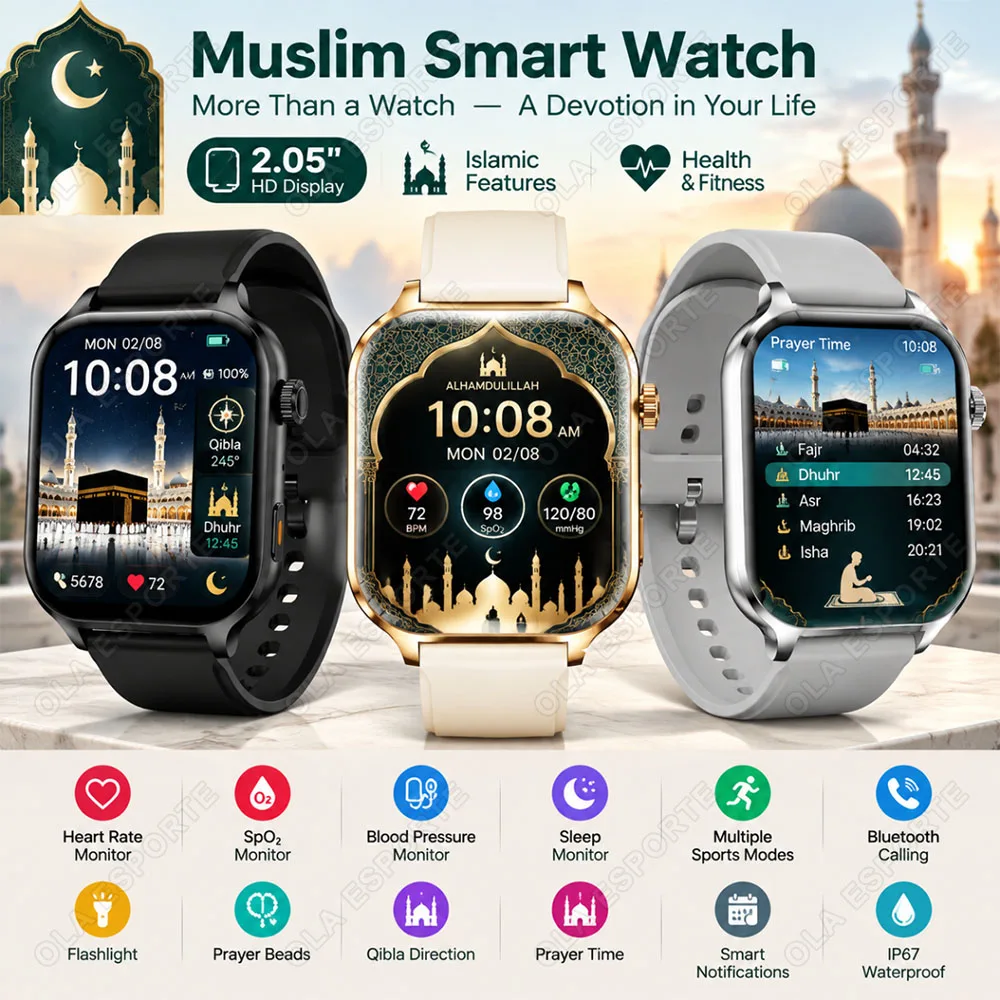 Muslim Smartwatch With Prayer Bead Worship Function Bluetooth Call Phone/Message Reminder Health Monitoring Smart Watch New H10