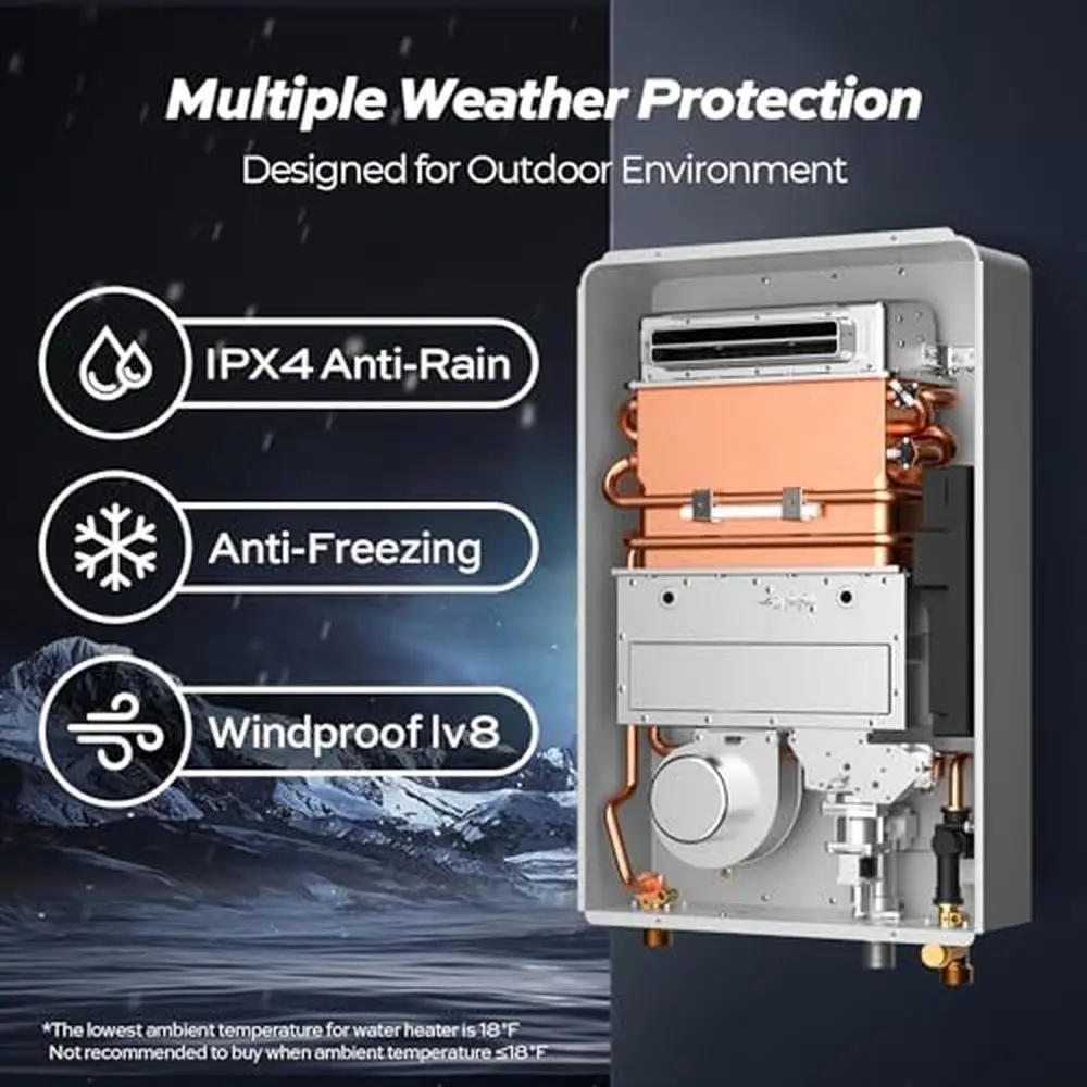 Outdoor Natural Gas Tankless Water Heater 8.1 GPM Instant Hot Water Heater Comfort 180S Series Smart Chip Technology Heat