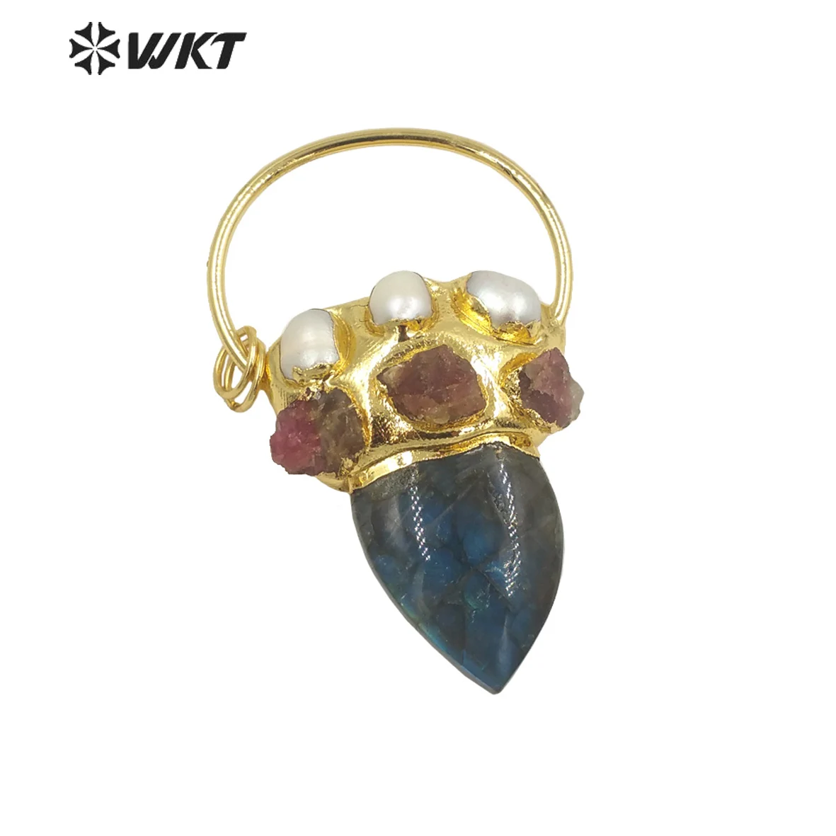 

WT-P1894 Wholesale Fashion Gold Plated With Big Ring Stone Pendant Gorgeous Handmade Pearl Labradorite Horn Fine Jewelry