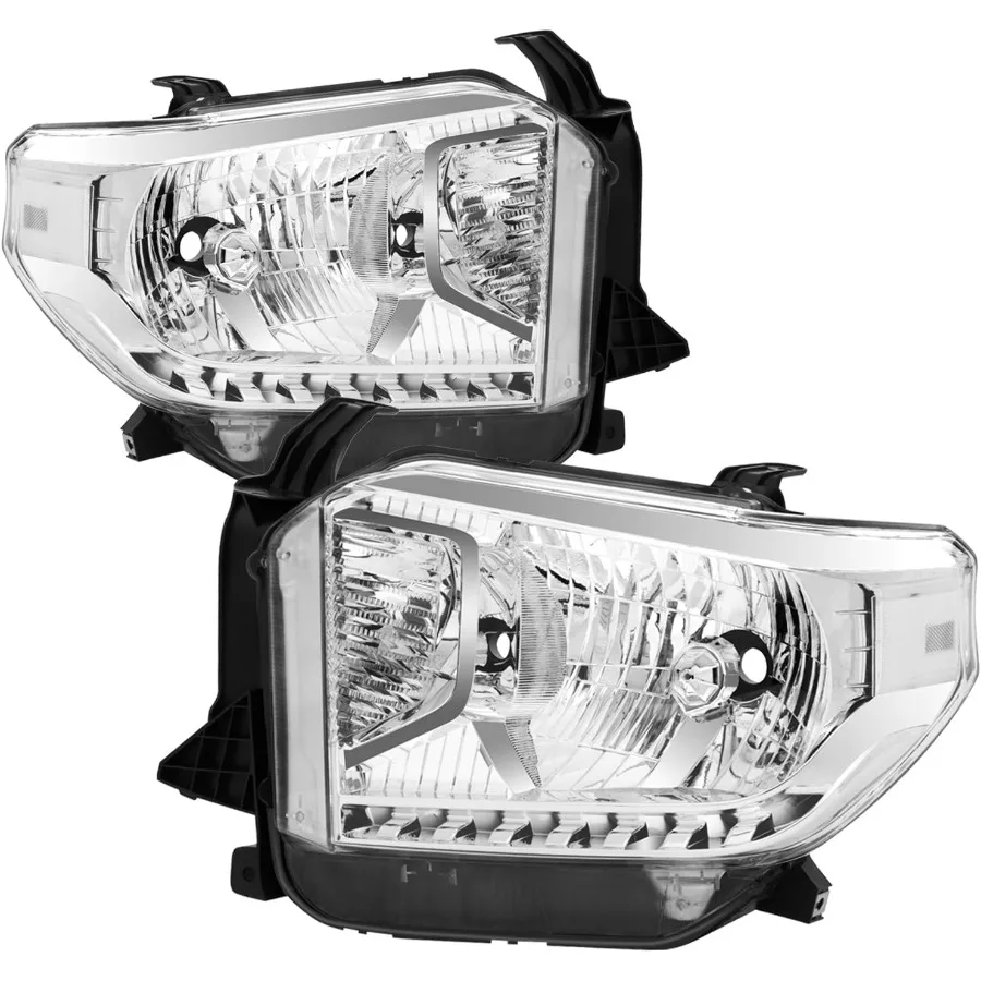 

Headlights Assembly for 2014 2015 Toyota Tundra Halogen Headlamp with Chrome Housing and Clear Corner Design Compatible without