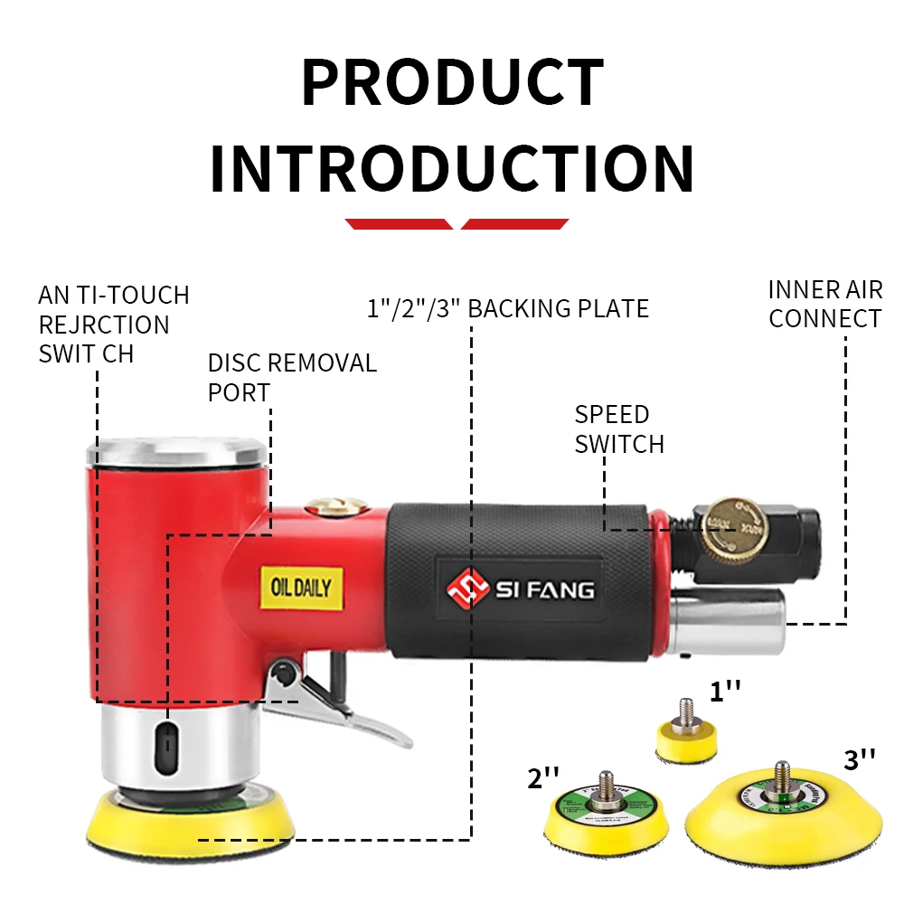 SIFANG Random Orbit Air Sander Mini Pneumatic Grinding Machine for Car Polishing High Speed Air Powered Sanding Polisher