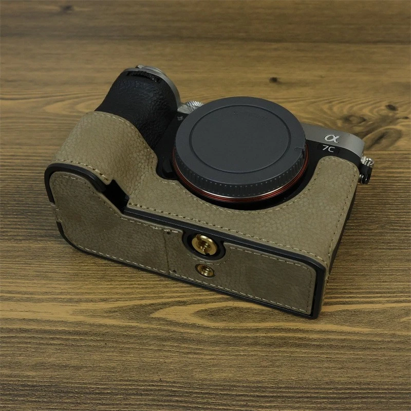 

For Sony ILCE-7c2 leather camera bag protective case a7c2 half set base a7c2 case
