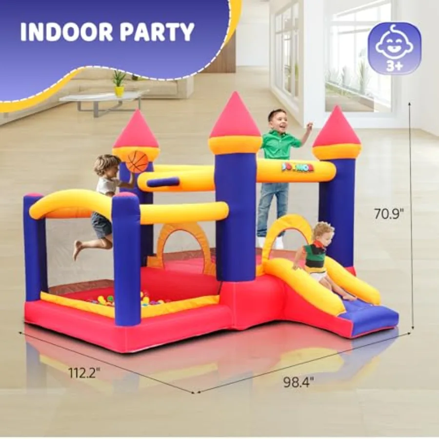 Inflatable Bounce House for Kids with Ball Pit, Inflatable Bouncing Castle Play Center w/Air Blower Pump, Jump'n Slide Bouncer f