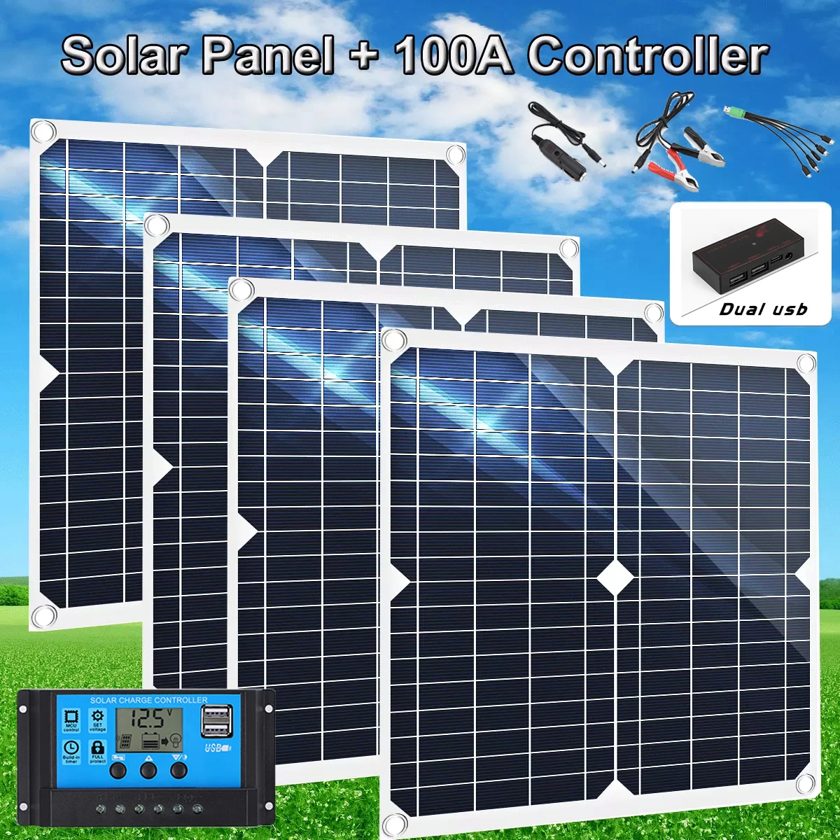 1-5PCS 20W Solar cell Photovoltaic Panel Power Bank with Alligator Clip/ IP65 Water Resistance for Solar panel Camping Equipment