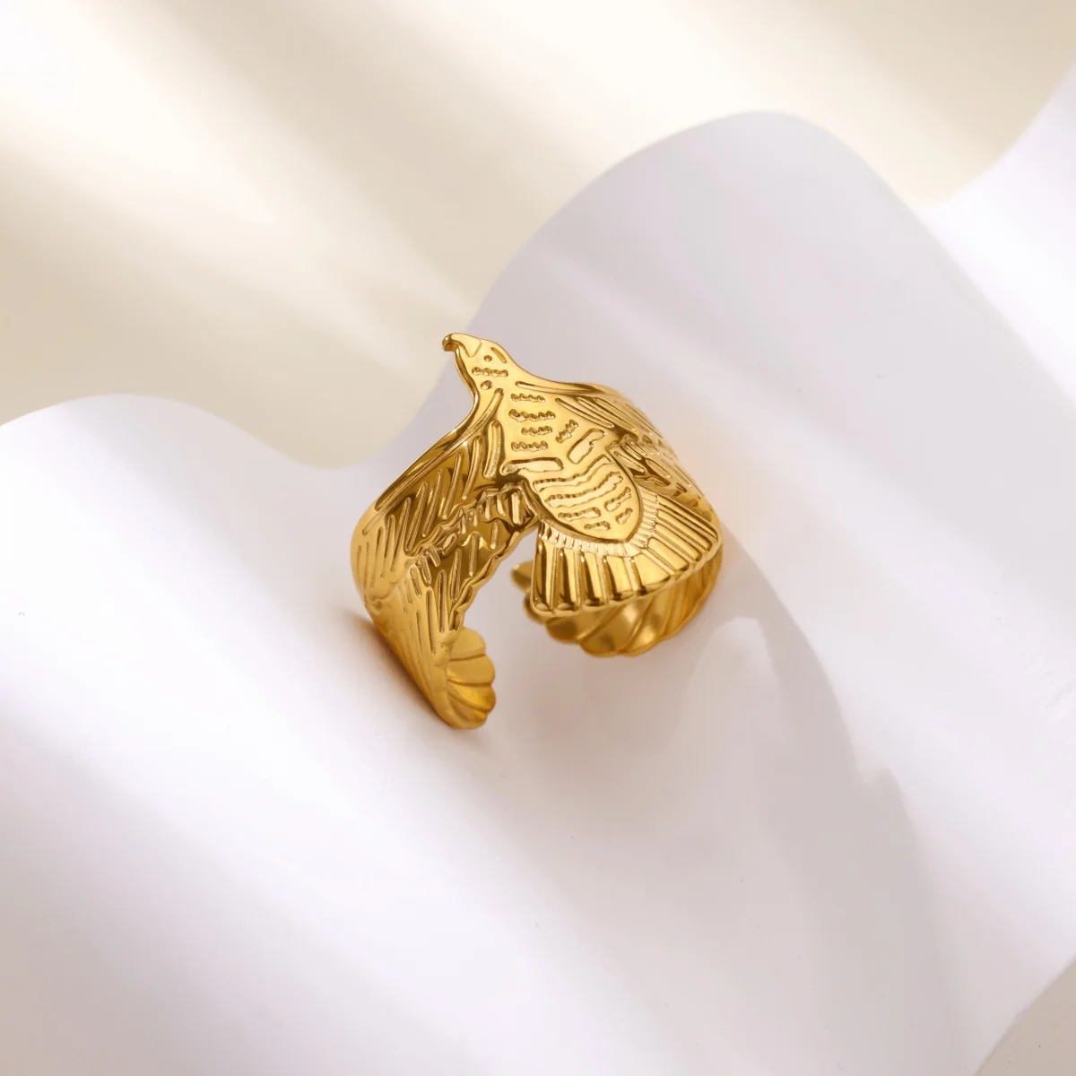 Gold Color Hollow Flower Rings for Women Stainless Steel Geometric Crossed Eagle Ring Aesthetic Wedding Waterproof Jewelry