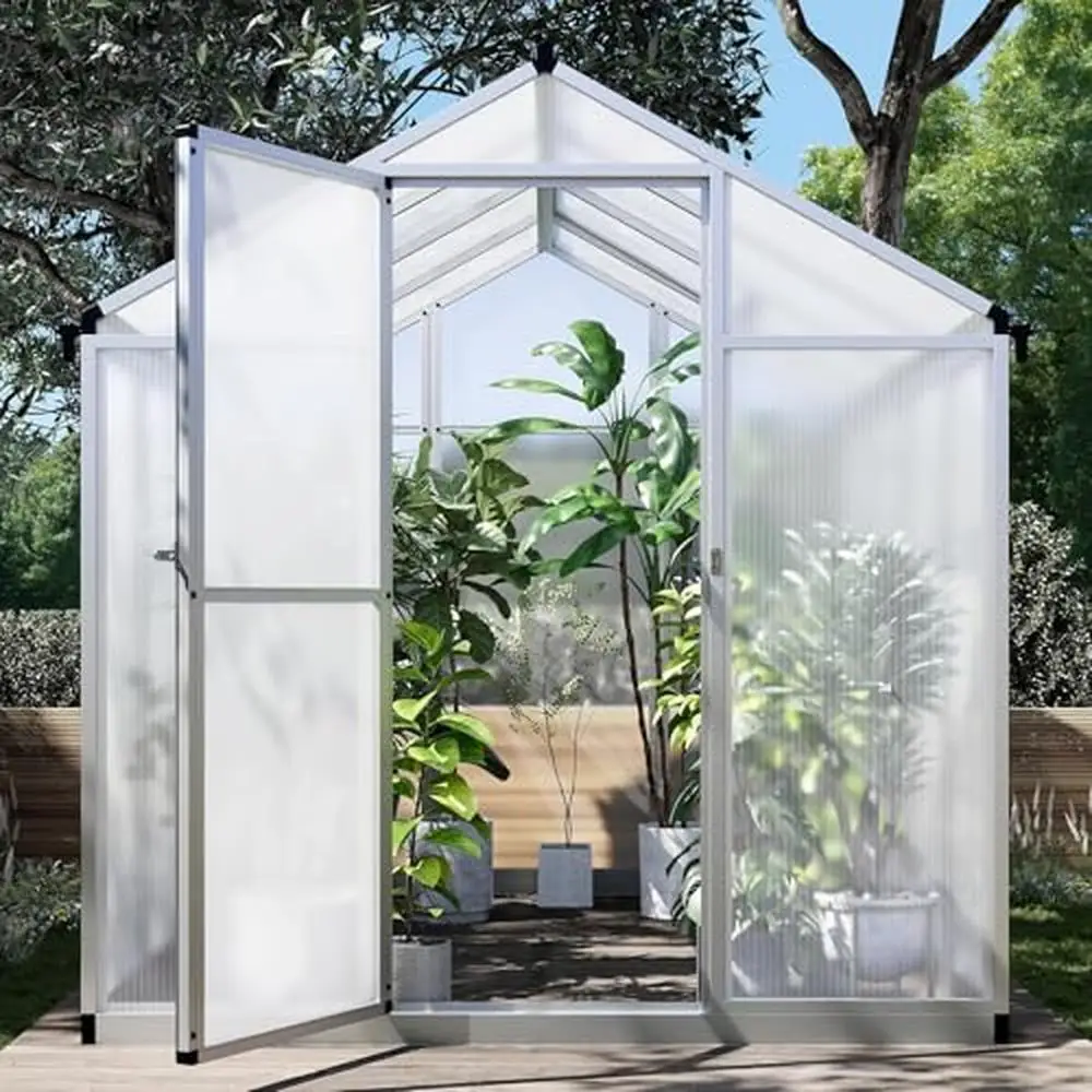 Aluminum Frame Polycarbonate Panel Greenhouse 6.25x8 Ft Stable Temperature & Humidity Walk-in Outdoor Ventilation Plants Growing