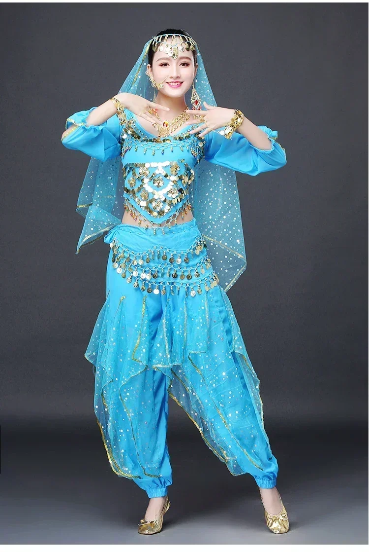 Volwassen toneelvoorstelling Indiase danskostuums Oosterse buikdanskleding Broek Multi kleuren Bollywood-danspak