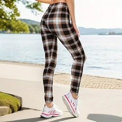 Leggings esportivas e fitness femininas xadrez branco cartão