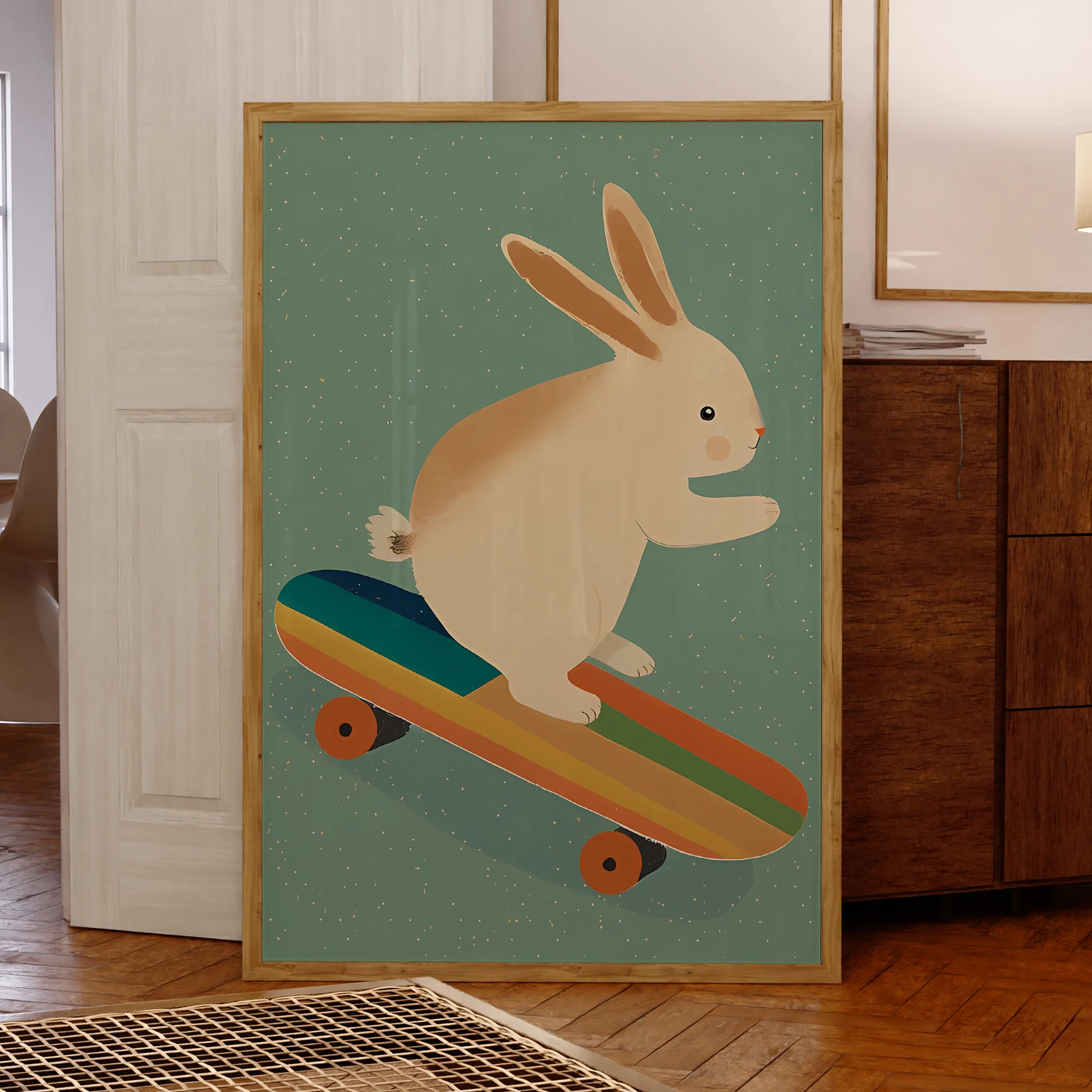 Moderne Hase Auf Skateboard Wand Kunstdrucke Leinwand Malerei Poster Bild Für Wohnzimmer Kinderzimmer Wasserdichte Wohnkultur