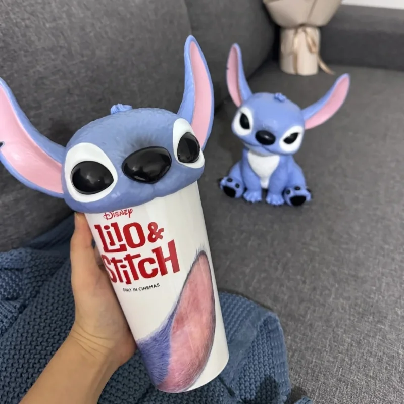 Vaso con temática de Stitch de Disney, vaso con pajita y cubo de palomitas de maíz, juego de recipientes para aperitivos y vasos de dibujos animados bonitos para fanáticos