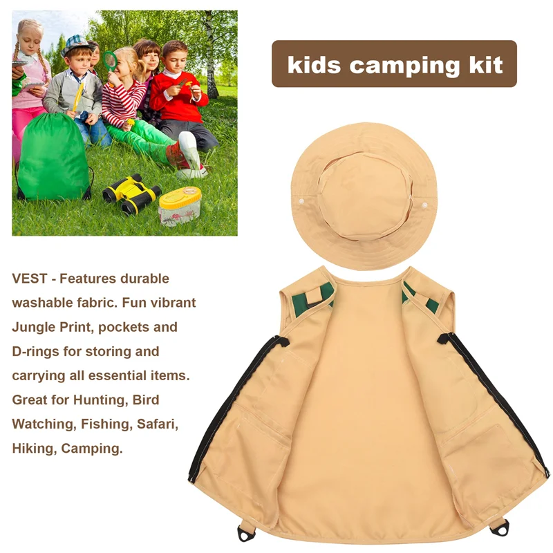 

FBIL-Outdoor Adventure Kit,Young Kid's Khaki Cargo Vest And Hat Comfortable And Durable Explorer Costume Role Play