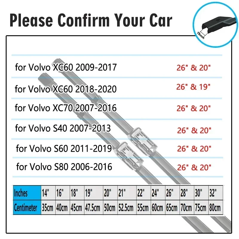 전면 윈드스크린 와이퍼, 볼보 XC60 XC70 S40 S60 S80 V40 V60 C30 C70 용, 자동차 와이퍼 블레이드, 자동차 액세서리, 19 20 26