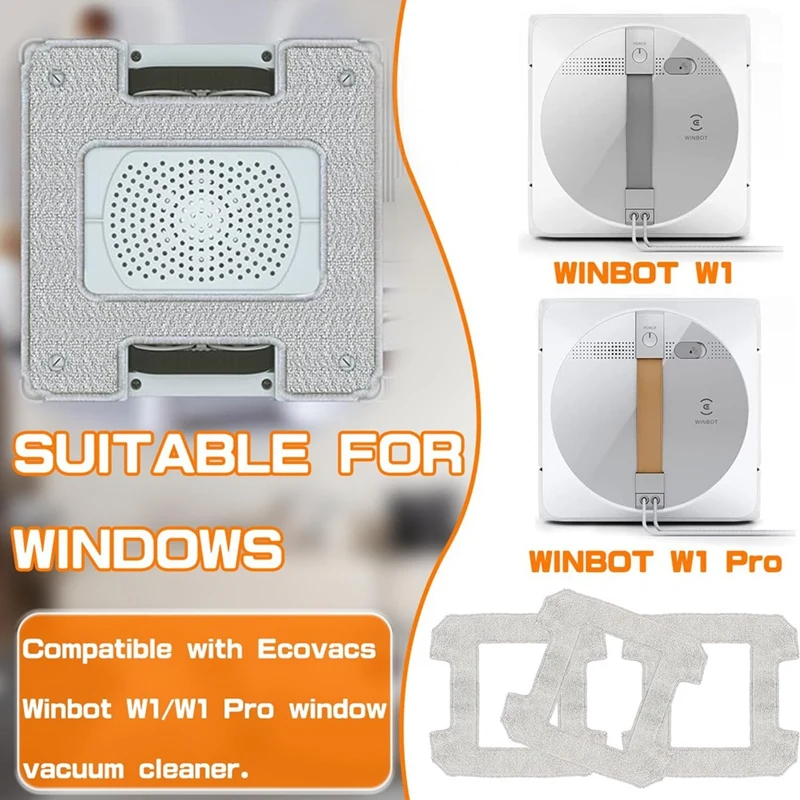 Piezas de recambio para limpiador de ventanas Ecovacs Winbot W1 W1 Pro, paños de limpieza lavables, paños de fregona de repuesto