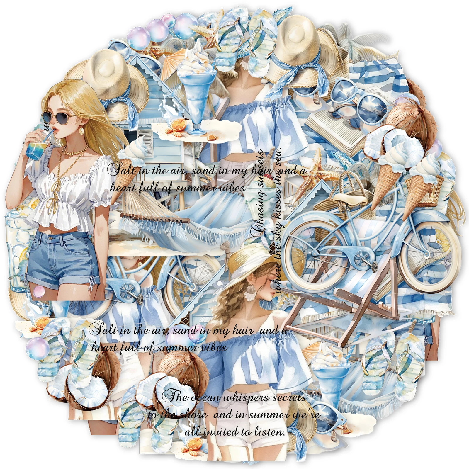 قطعة واحدة من ملصقات شريطية للمناظر الطبيعية الصيفية لأجهزة الكمبيوتر المحمول والثلاجة والدراجة وديكور المنزل الجمالي الصيفي هدية عيد ميلاد #1