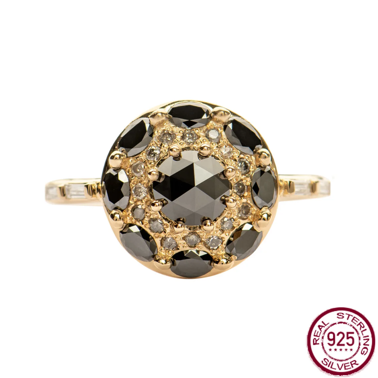 

New S925 pure silver black floral zircon sweet cool style ring, niche high-end jewelry, wedding jewelry