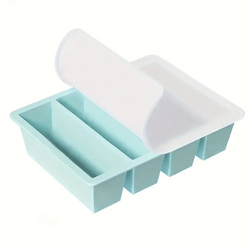 

Silicone Food Freezer Tray 4 Cubes Storage Box Soup Ice Cube Tray Container Freezing Molds With Lid Ice Molds Kitchen Utensils