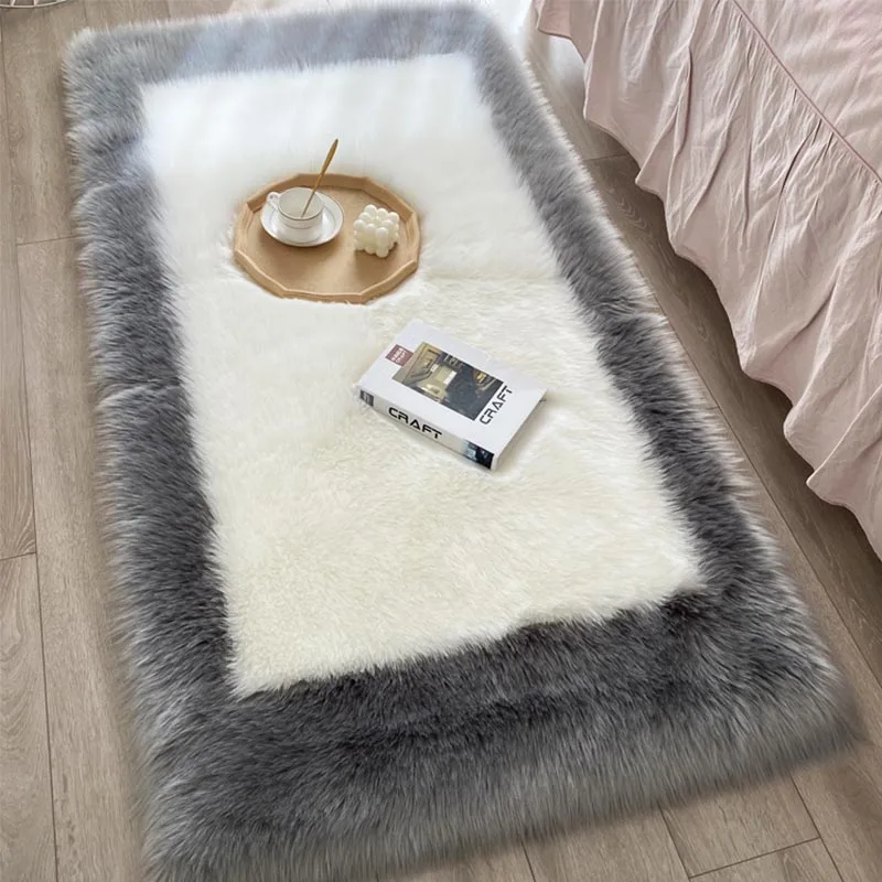 Pink Color Faux Sheepskin Bedside Carpet Warm Hairy Wool Carpet Fluffy Area Rugs Washable Sofa Chair Cushion Rugs Bedroom Carpet