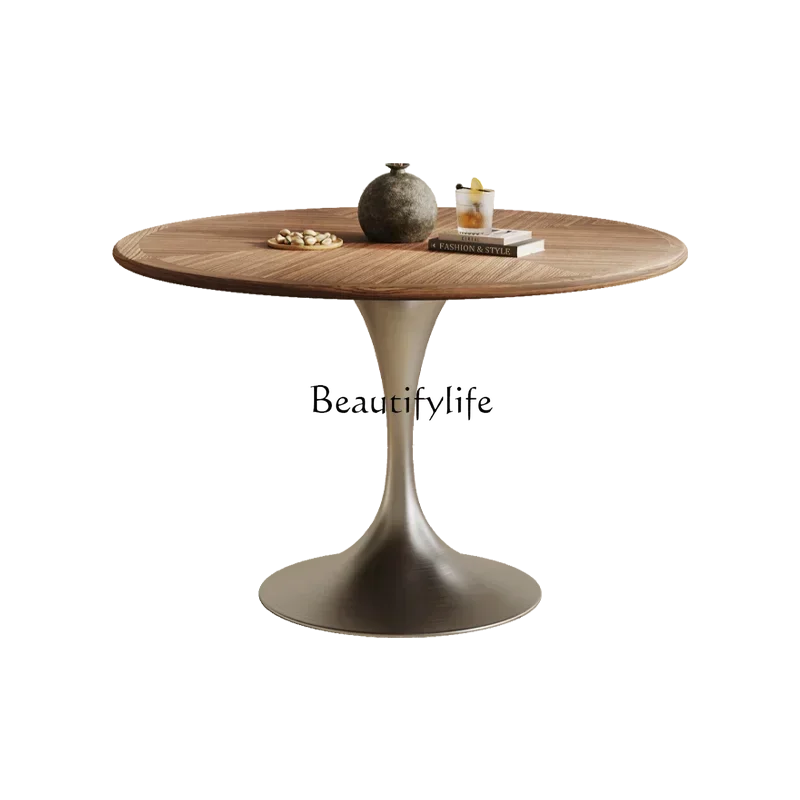 

LXNorth American black walnut round dining table medium antique solid wood stainless steel round tableSSS