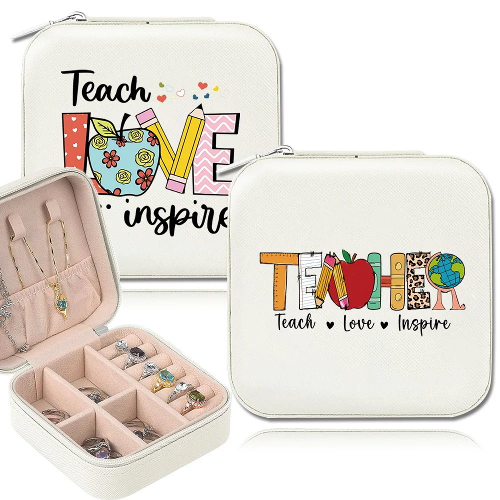 Portable Jewelry Organizer Teacher Pattern Series Jewelry Case Zipper PU Leather Earrings Necklace Jewelry Storage Boxes