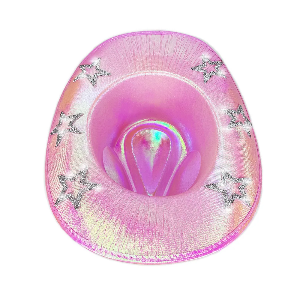Illusion Cowgirl Hat Pink Crystal Star Bowler Hat Western Cowboy Hat Iridescent For Festival Wedding Western Theme Event