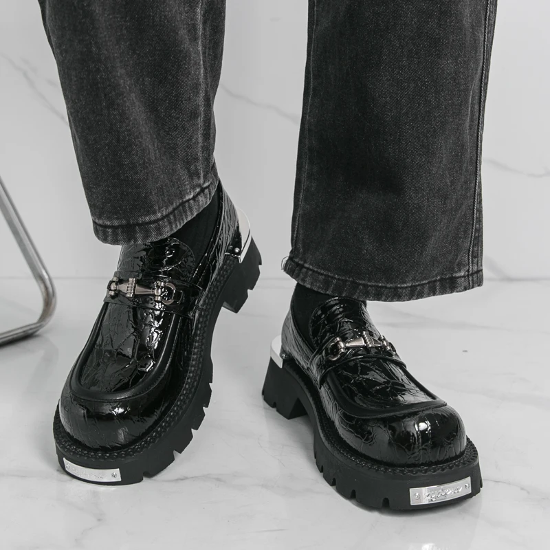 حذاء بدون كعب سميك للرجال، أنماط الموضة الكلاسيكية البريطانية، حفلة العمل، الشارع، بالإضافة إلى حجم الأحذية الجلدية لزيادة الارتفاع #4