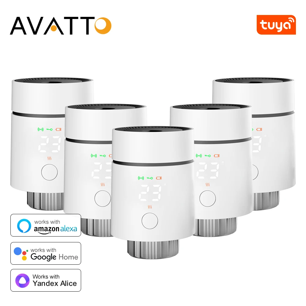 AVATTO Tuya Zigbee3.0 1-6PCS Thermostatic Radiator Actuator Valve Smart TRV Temperature Valve Controller For Alexa Google Home