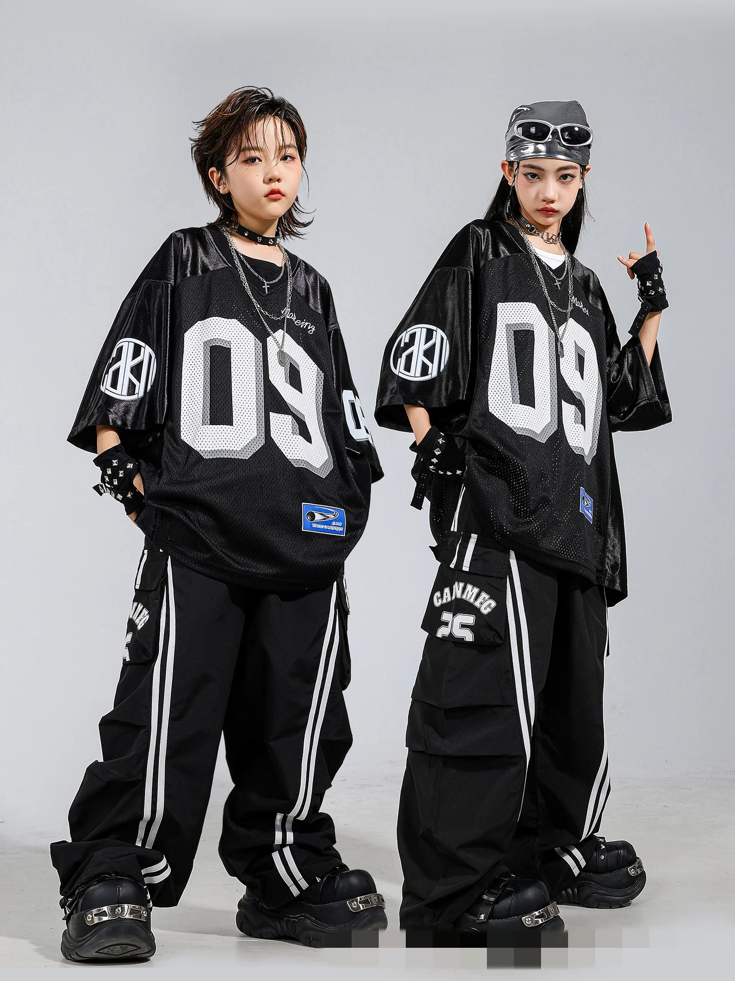 Boys Hip Hop Mesh T-shirt Cargo Pants Girls K-pop Street Dance Sweatshirt Costumes Child Clothes Sets Kids Teens Jazz Streetwear