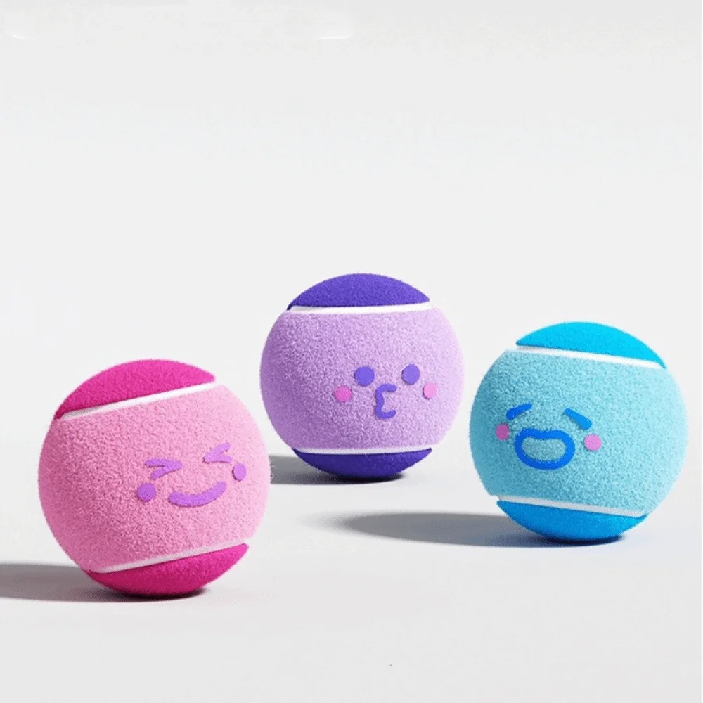 

3 Squeaky Bouncy Tennis Balls for Dogs Cats Chew Toy Colorful Cartoon Pattern Eco Friendly Pet Training