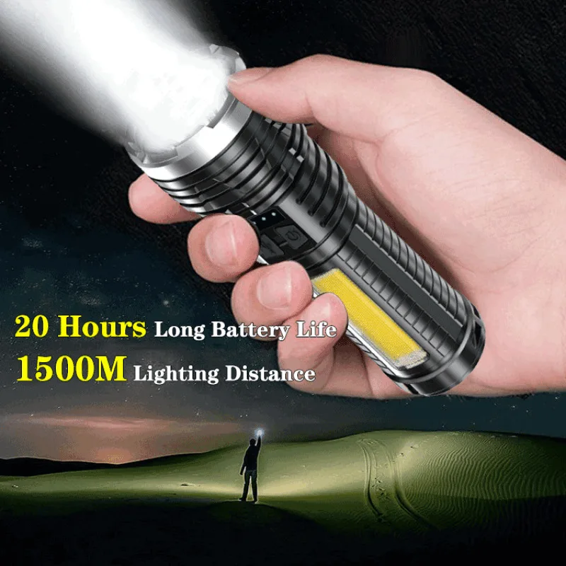 620A waterproof flashlight with side light outdoor hiking big light cup strong light flashlight lightweight plastic flashlight