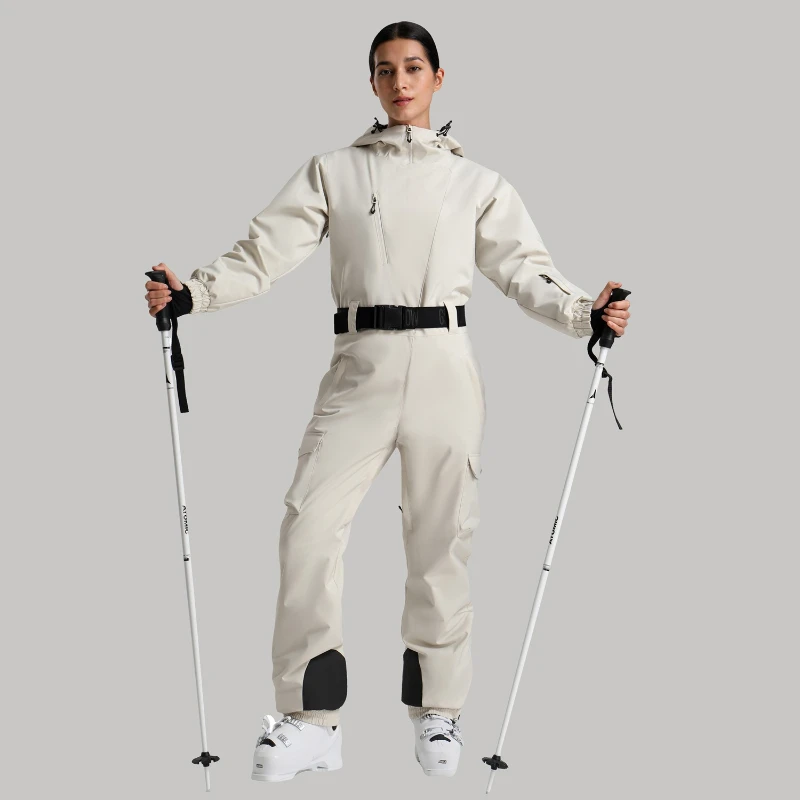 2026 New Professional Cross Border Women Set One Piece Alpine Ski Suit Thick Warm Waterproof Solid Color Outdoor Skiing Suit
