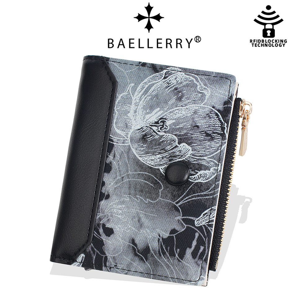  Auto Pop-up Card Wallet Baellerry Floral PU Leather Women's Organizer with 12 Card Slots RFID Protection Slim Daily Use Purse 