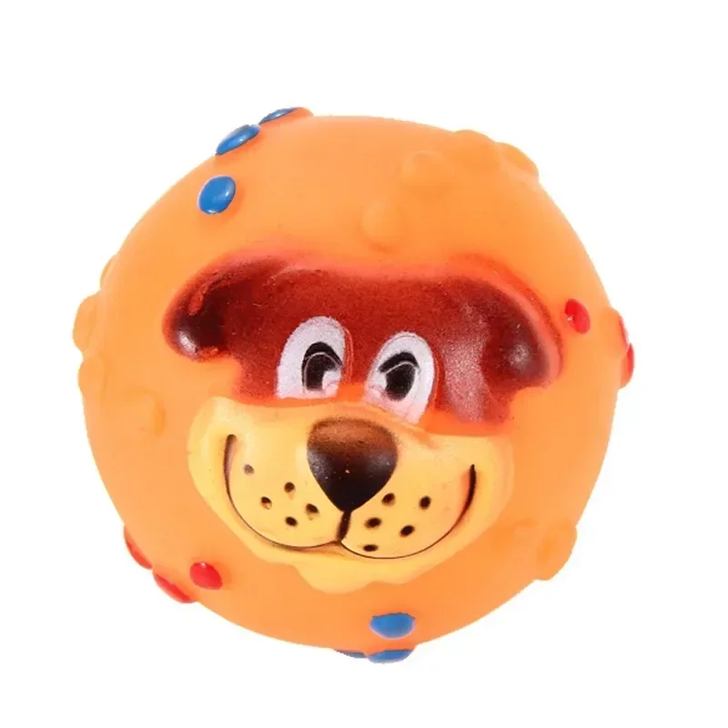 Funny Pet Dog Ball Toy Dog Face Sound Squeaky Toys Soft Rubber Chew Sound Ball Toys