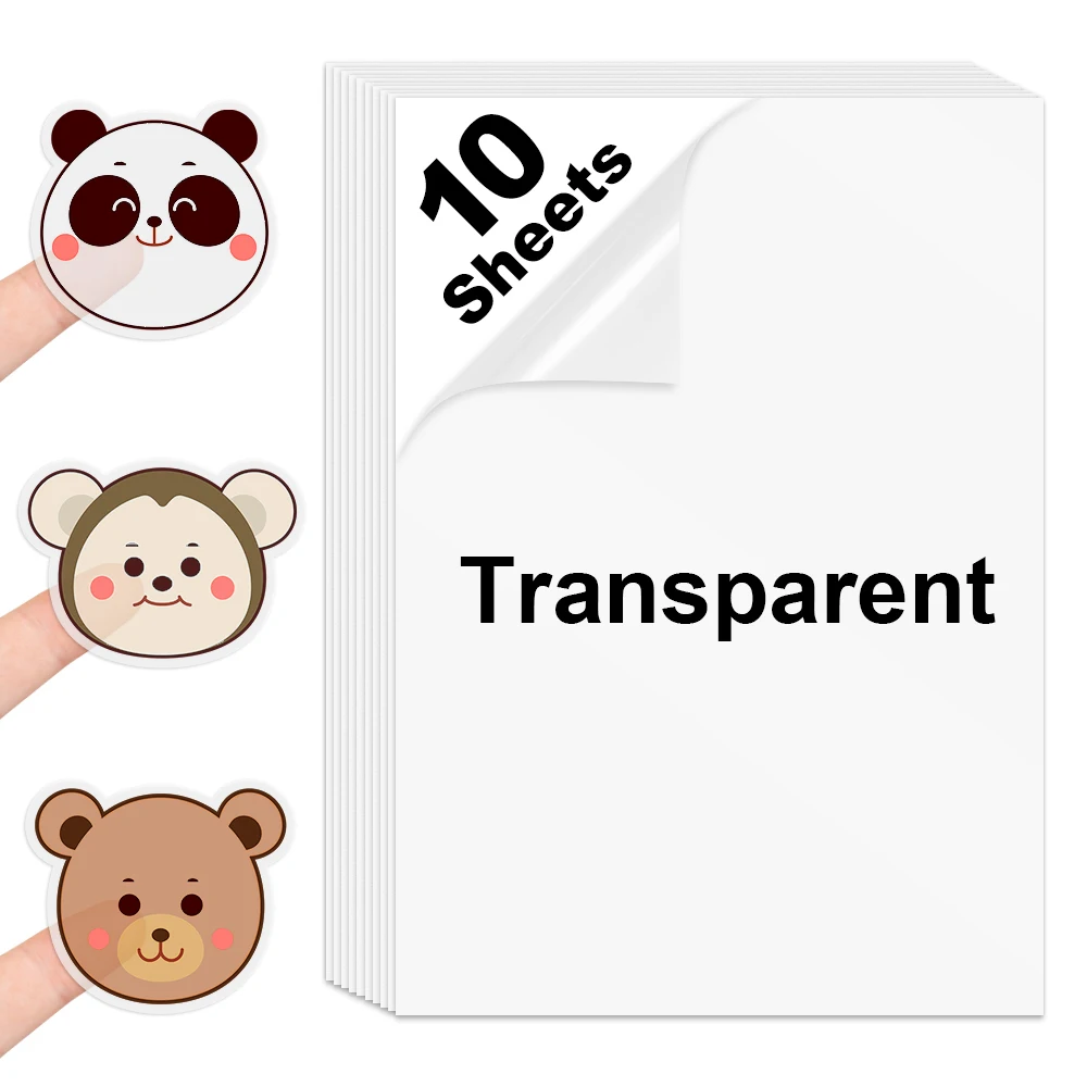 10 Sheets A4 Vinyl Sticker Paper Transparent Printabe Label for Inkjet Printer Self Adhesive Copy Paper Waterproof Sticker Decal