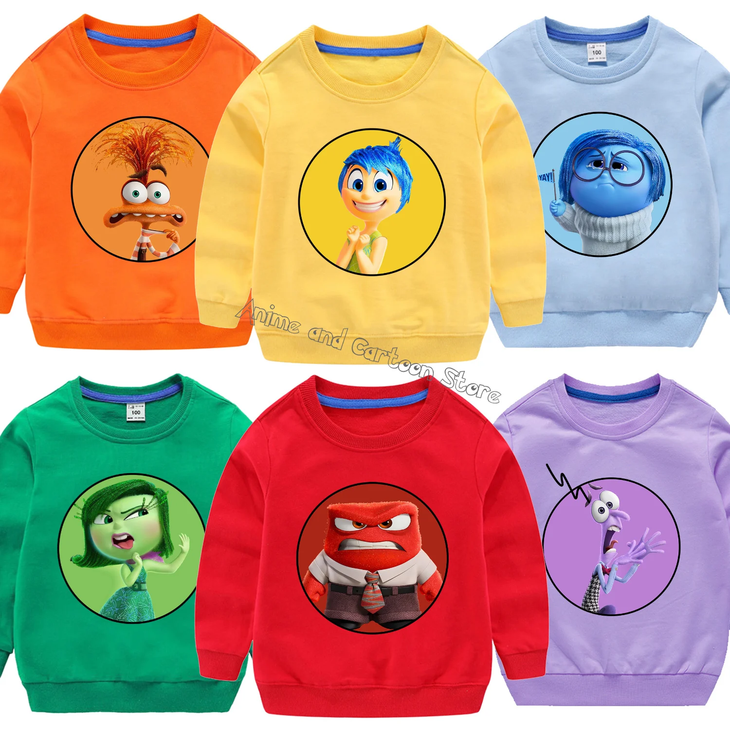 Disney Inside Out 2 Jumpers Children New Anime Cotton Sweatshirt Thin Tops Clothing Boys Girls Trendy Baby Clothes Cute Clothing