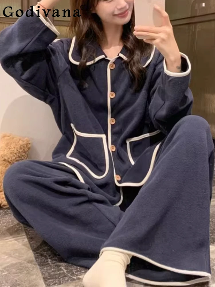 pyjama-simple-de-grande-taille-pour-femme-couleur-contrastee-epais-chaud-manches-longues-ample-bleu-marine-ensembles-de-vetements-de-detente-automne-hiver
