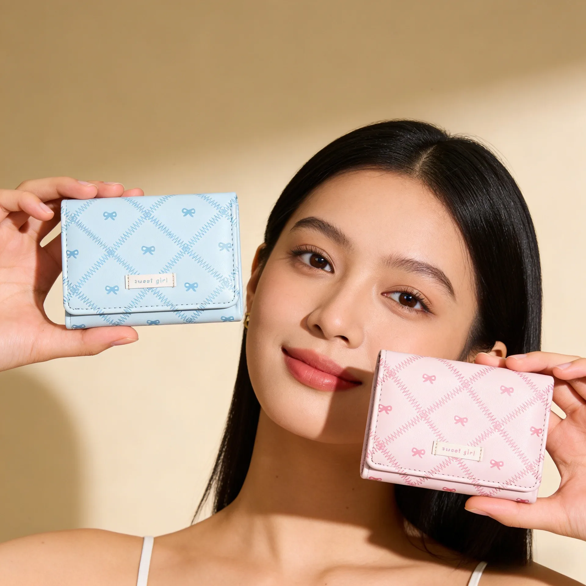 Women Diamond Bow Wallet Female Sweet Short Card Holder Ladies Cute Fold Coin Purse Small Clutch Bag Daily Cash Pouch Pack