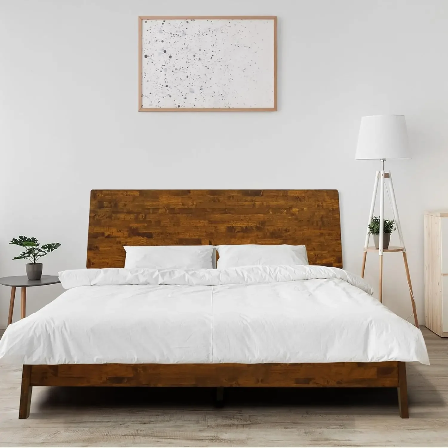 

Bed Frame with Headboard Solid Wood Platform Bed, Queen Bed Frame,No Box Spring Needed, Quick & Easy Assembly, Caramel