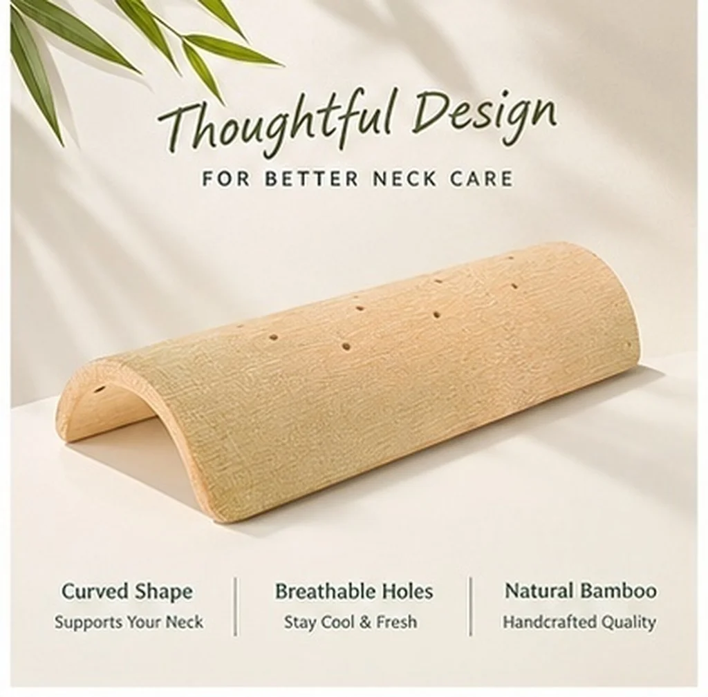 Handmade Bamboo Cervical Neck Pillow Breathable Cooling Support Pillow for Sleep Travel Neck Support