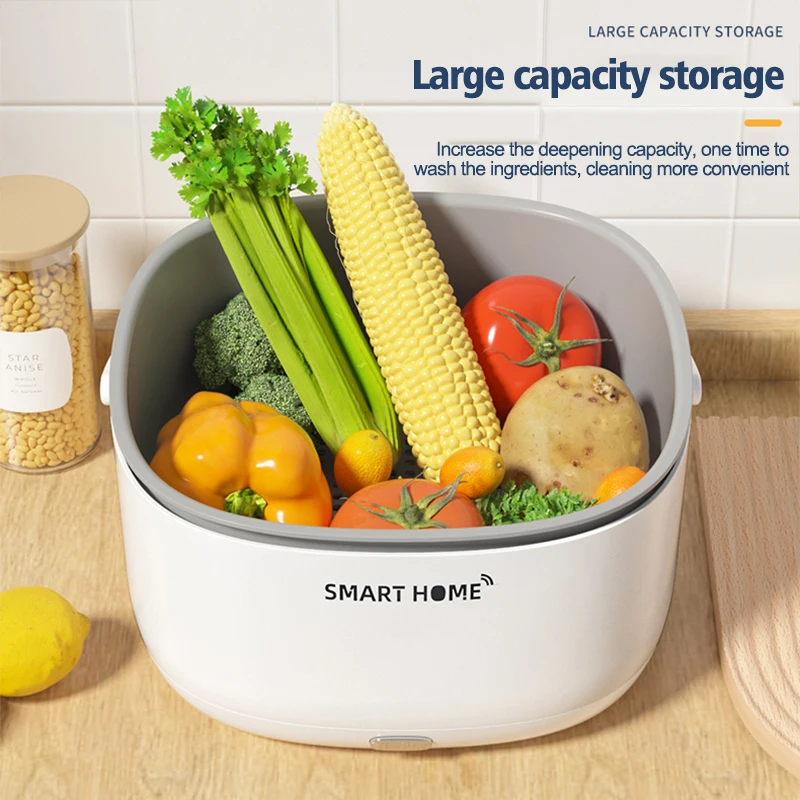 

2 Layers Vegetables Drain Basket Kitchen Food Purifier Tools Ultrasonic Fruits Washing Machine Remove Pesticide Reside Purifier