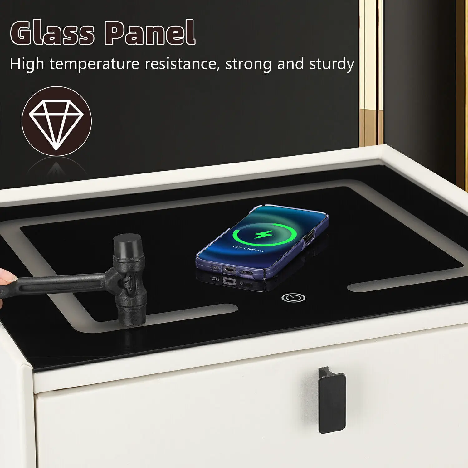 Glow Bedside Table with Wireless Charging & 2 Drawers