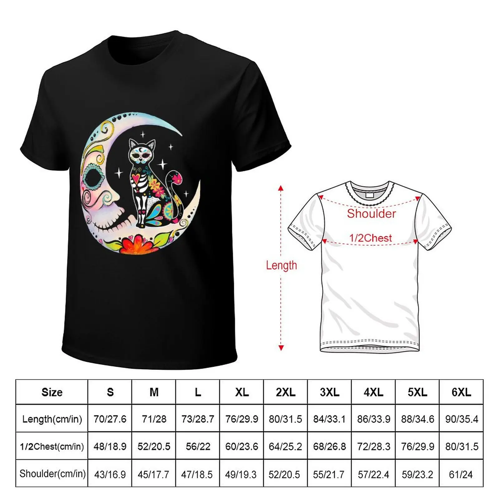 Cat Moon Sugar Skull Dia de Los Muertos Day of The Dead T-Shirt t shirts with prints T-Shirt