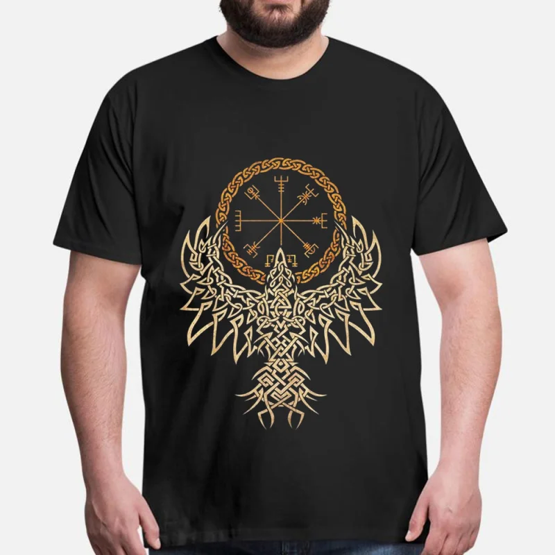 Viking Hawk War bird Viking Compass Gift t shirt Celtic Runes Norse Myths Graphic clothes 100% cotton printed Tee  All size tops
