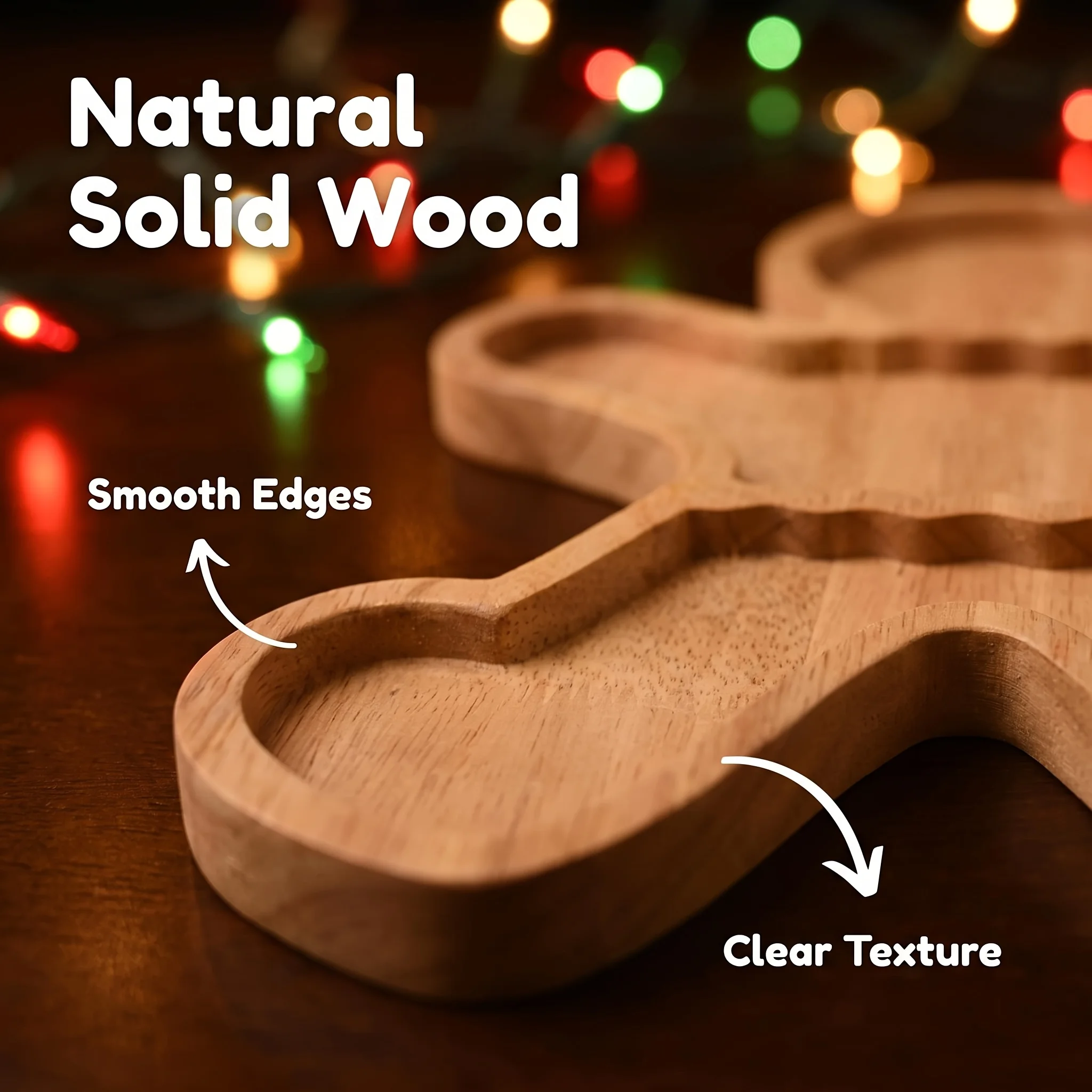 1 Piece Large Thick Gingerbread Man-Shaped Wooden Compartment Tray for Christmas Snacks and Candy Display, Nut and Cookie Storage Tray, Desktop Decoration, Christmas Gift