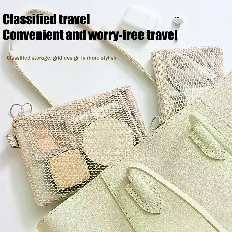Travel Makeup Storage Bags Mesh Coin Purse Simple Portable Mini Bag Multi-purpose Square Bag Double-layer Zipper Card Holder