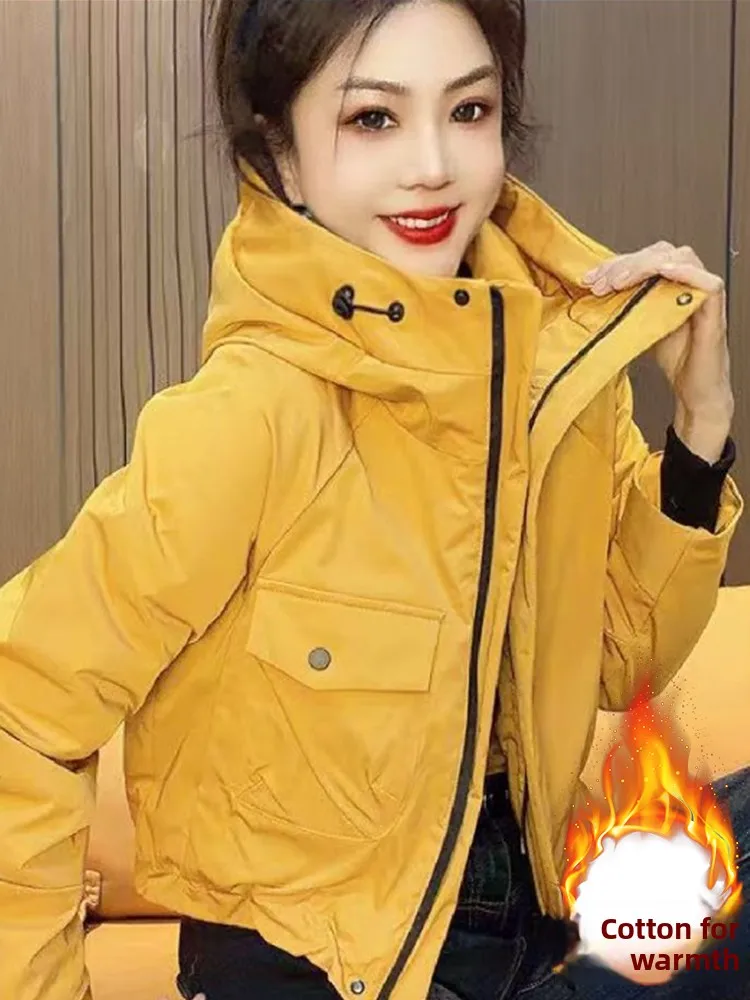 เสื้อโค้ทกันหนาวแบบมีฮู้ด ผ้าฝ้ายบุขนเป็ด สำหรับผู้หญิง แฟชั่นฤดูหนาว เสื้อคลุมคาร์ดิแกนแบบซิป สไตล์เกาหลี แขนยาว รุ่น Sve ort